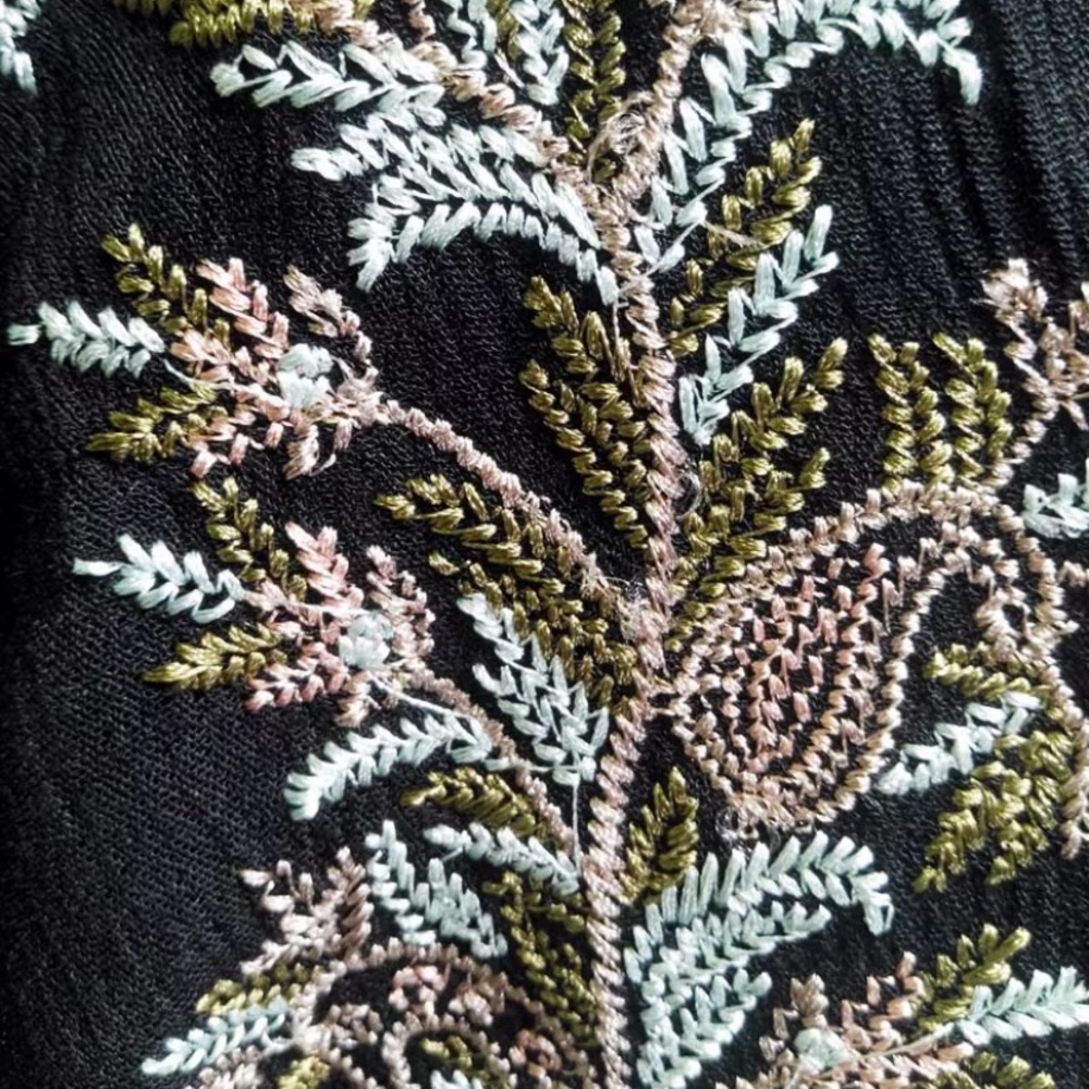SOLD OUT Black Boho Embroidered Deep V Neck Mini Dress - Picture 2 of 3